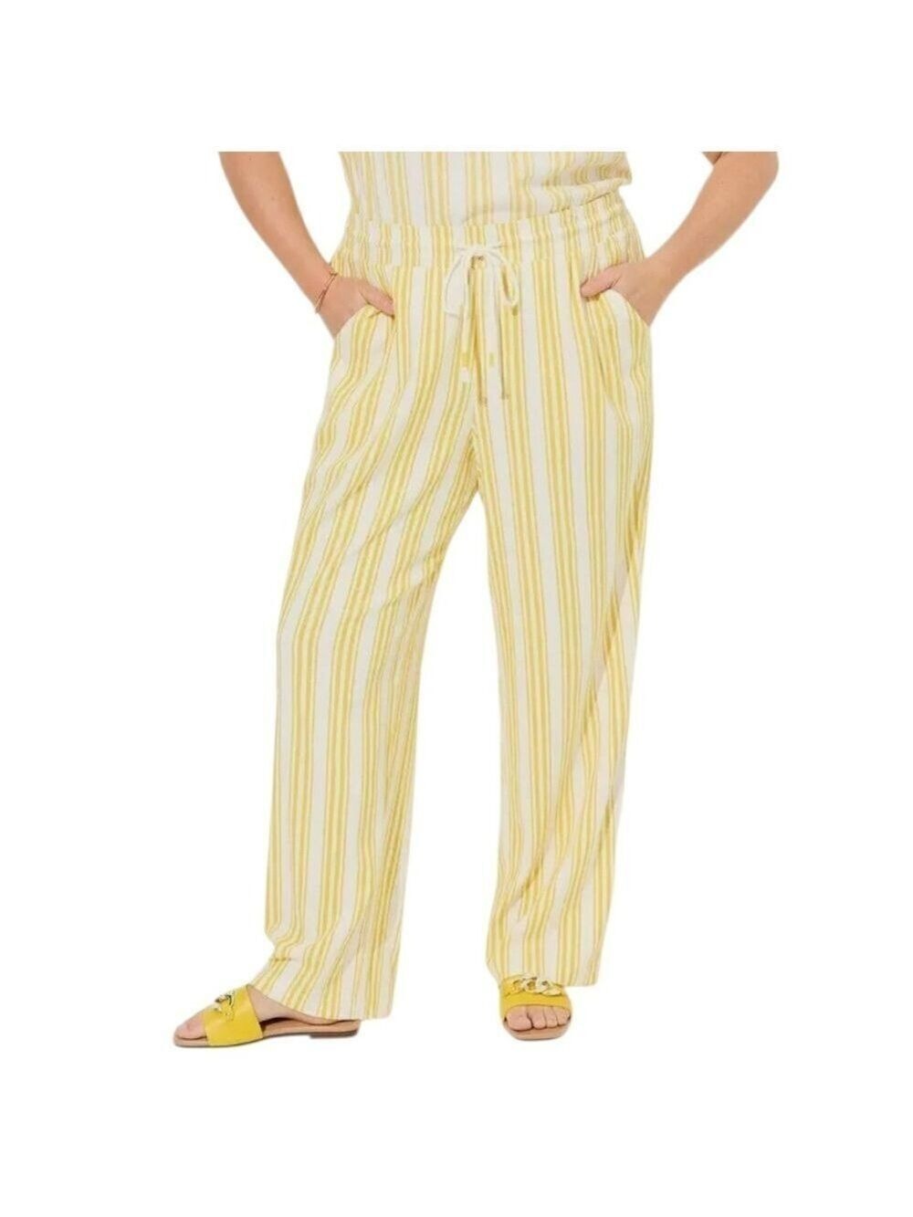 Torrid Pull-On Wide Leg Stretch Linen High-Rise Pant In Pristine Stripe Sz 2R